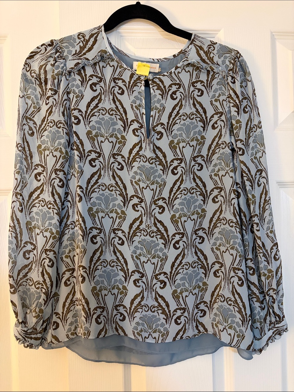 Tory Burch Blue and Brown Floral Damask Blouse